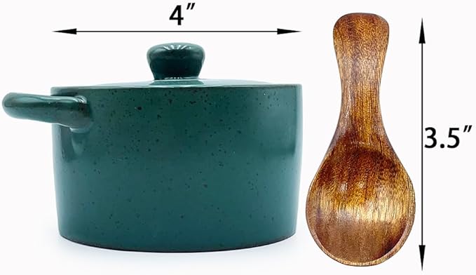 12 oz Ceramic Salt Cellar with Lid & Wooden Spoon,Countertop Salt Container,Sugar Bowl,Spices Jar| Artisan Kitchen Decor(Blue)