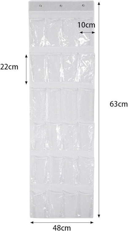 Over the Door Shoe Organizer, Hanging Shoe Rack for Door, Large Capacity Shoe Organizer Holder with 24 Large Pockets for Closet Storage, Clear Hanging Shoe Shelves Shoe Hanger Storage Organizer Bag (C)