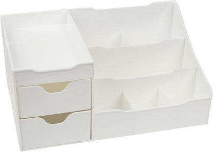 Mantello Cosmetic Storage Organizer - Sitting on Your Vanity, Bathroom Counter or Dresser - Easily Organize Your Cosmetics, Jewelry, Hair Accessories (White)