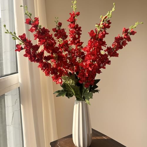 8 pcs Red Delphinium Artificial Flowers, 34.25''Artificial Snapdragon Flowers Tall Fake Flowers Silk Flowers Faux Delphinium Bulk for Tall Vase Home Wedding Garden Table Decor - Image 2
