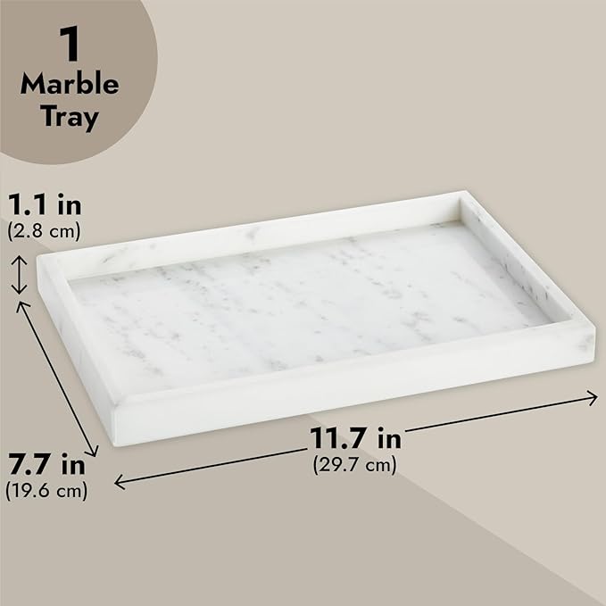 Juvale Large Marble Vanity Tray - Jewelry & Cosmetic Organizer with Drawer Organizer - Bathroom Display with Soap Tray - Home Accent Piece with Marble Decor - 11.7 x 7.7 x 1.1 in White (Pack of 2)