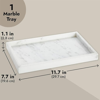 Juvale Large Marble Vanity Tray - Jewelry & Cosmetic Organizer with Drawer Organizer - Bathroom Display with Soap Tray - Home Accent Piece with Marble Decor - 11.7 x 7.7 x 1.1 in White (Pack of 2)