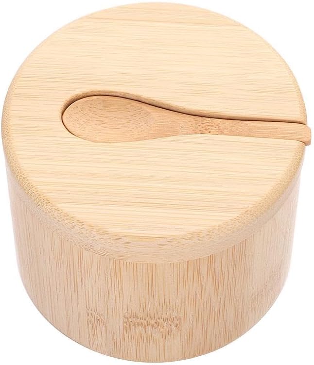 Bamboo Big Dipper Large Salt Cellar with Spoon and Magnetic Swivel Lid, 10 Ounce Storage Box