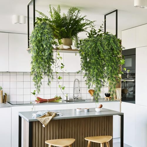 RECUTMS Artificial Hanging Bamboo Leaves Plant 3P 2.6FT Plastic Ivy Garland - Image 6