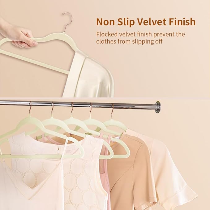 Stormix 36 Pack Velvet Hangers, 17.3 x 8.9 Inches Clothes Hangers, Non Slip Dresses Hangers with Shoulder Notches for Adult Cream - Rose Gold Hook