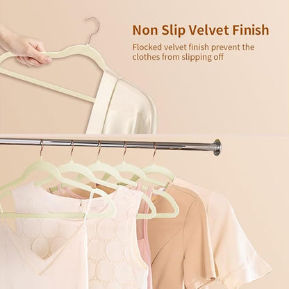 Stormix 36 Pack Velvet Hangers, 17.3 x 8.9 Inches Clothes Hangers, Non Slip Dresses Hangers with Shoulder Notches for Adult Cream - Rose Gold Hook