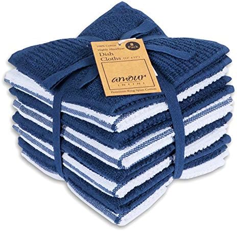 AMOUR INFINI Dish Cloths for Washing Dishes Set of 8 - Highly Absorbent, Super Soft Kitchen Dishcloths - Reusable Quick Dry Dish Rags for Cleaning & Drying Kitchen Linens (12x12 Inch - Blue) by AmourInfini