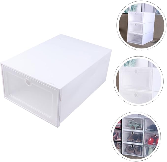 6pcs Stackable Shoes Organizer Plastic Shoe Storage Boxes Drawer Design Space-saving Case for and Accessories Round White