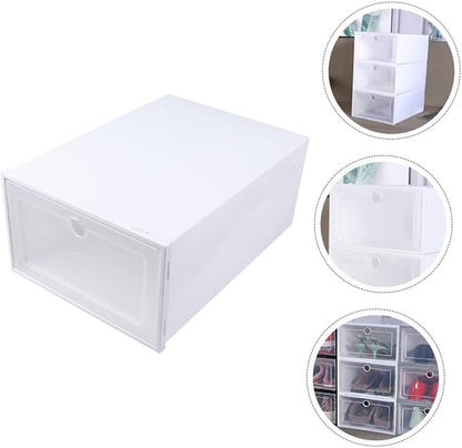 6pcs Stackable Shoes Organizer Plastic Shoe Storage Boxes Drawer Design Space-saving Case for and Accessories Round White