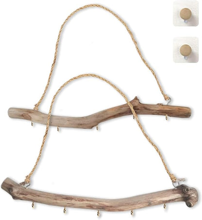 Qenk 2Pcs 15 Inch Natural Driftwood Decorative Branches Farmhouse Home Wall Hanging Decor Hanging Jewelry Organizers with 5 Hooks