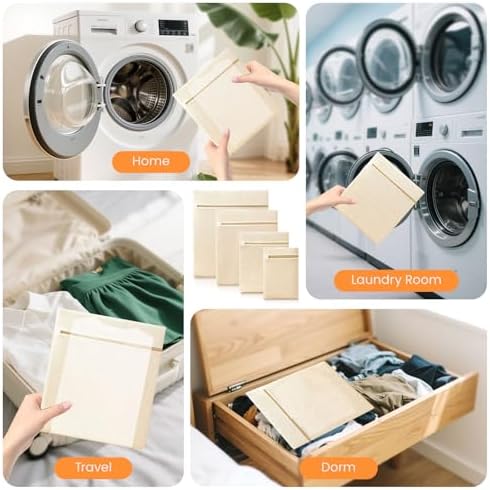 ABRRLO 4Pcs Cotton Mesh Laundry Bags for Delicates,Breathable Mesh Garment Bag for Washing Machine,Travel Wash Bags with Zipper for Bras,Underwear,Socks,Baby Clothes,Laundry Dorm Room Essentials(M) - Image 7