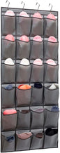 Over The Door Hanging Shoe Organizer Shoe Rack Hanger 24 Large Fabric Pockets Holder with 4 Sturdy Hooks (GREY)