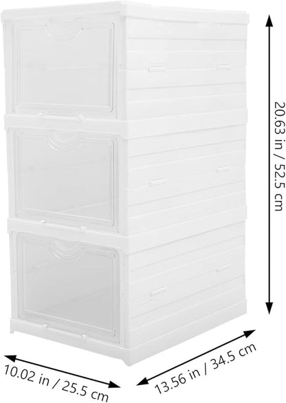 Lurrose Stackable Shoe Storage Boxes Organizer with Lid 3-layer Foldable Drawer Shoe Organizer for Closet and Storage Solution