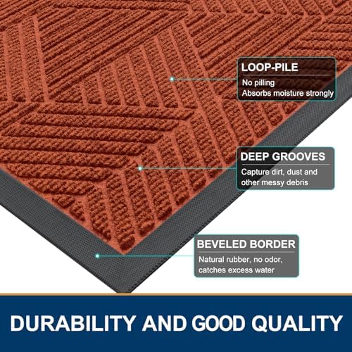 Smiry Front Door Mat Outside Entrance, Low Profile Rubber Doormat, 35x23 - Image 4
