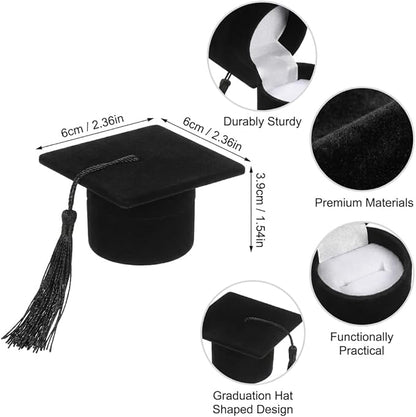 Amosfun Graduation Cap Shaped Ring Box Creative Jewelry Storage Box Ring Organizer Case Graduation for Celebration Party Supplies (Black)