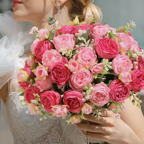 Luyue 2 Packs Pink Peonies Artificial Flowers Faux Peony Bouquet Fake Pink Flowers for Vase Silk Floral Arrangements for Table Centerpiece Wedding Decoration Indoor Home Decor - Image 7