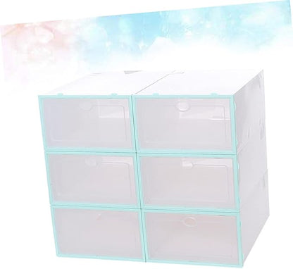 6pcs Stackable Transparent Shoe Storage Boxes Thickened Plastic Sneaker Containers for Men Sky- Saving Design for Organizing Shoes Spaces