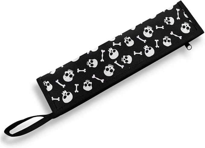 COEQINE Skull Portable Utensils Case Black Halloween Decoration Kitchen Decoration Foldable Cutlery Pouch Chopsticks Pouch With Zipper for Travel