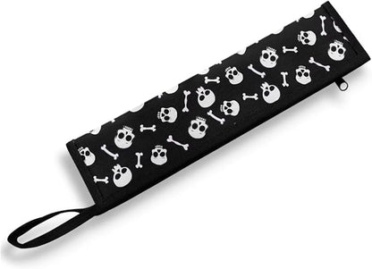 COEQINE Skull Portable Utensils Case Black Halloween Decoration Kitchen Decoration Foldable Cutlery Pouch Chopsticks Pouch With Zipper for Travel