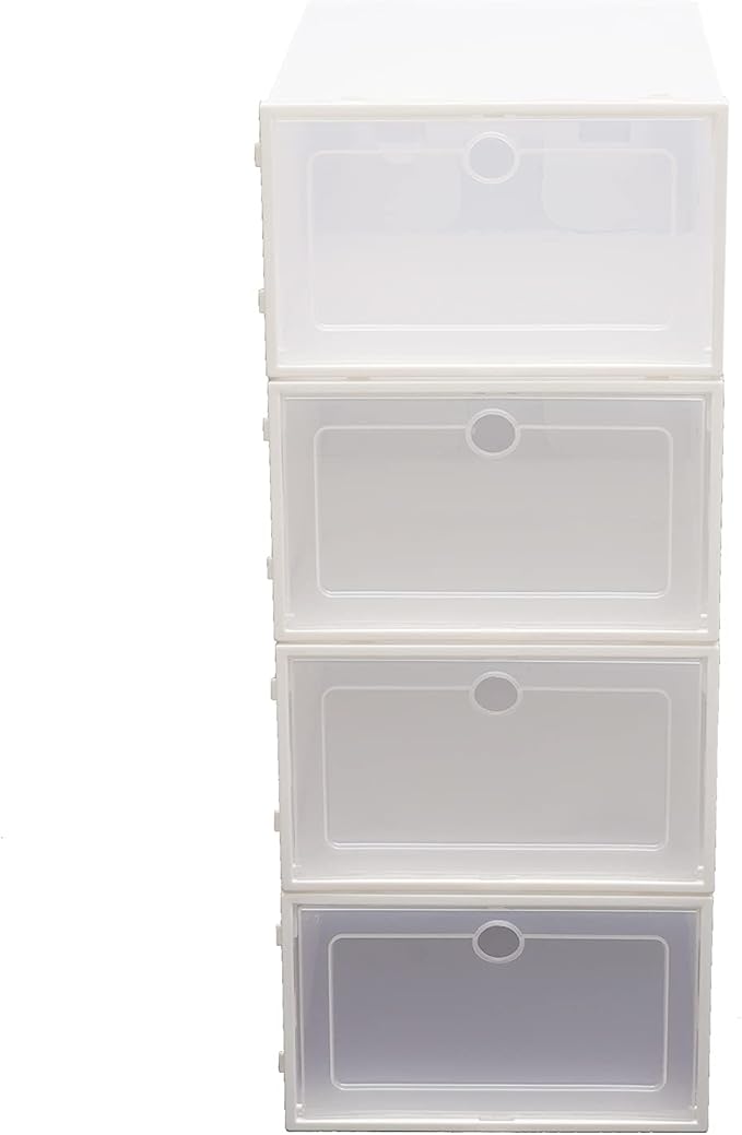 Gdrasuya10 Shoe Storage Boxes, 24 Pcs Stackable White Shoe Cabinet Organiser Plastic Shoe Storage Boxes