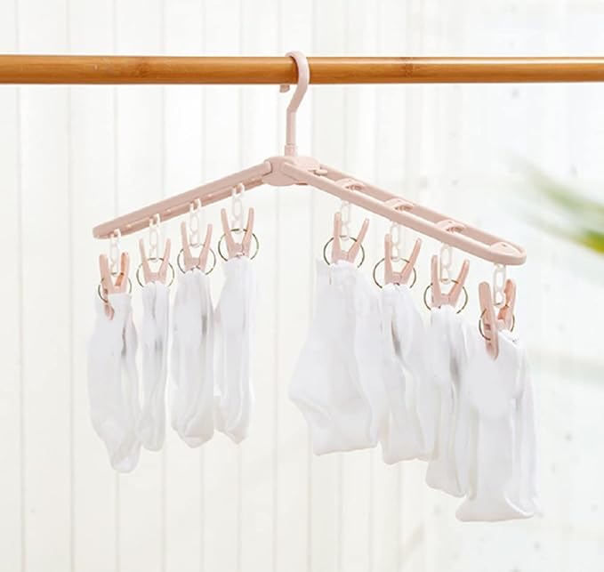 Folding Travel Shirt Socks Clothes Hangers with Clips Foldable Plastic Shorts Skirt Pants Suit Hangers Non Slip Closet Blue Drying Rack Displays (2 Pack Pink)