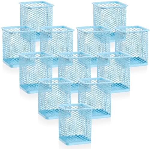 Segarty Pencil Holder, 12 Pack Square Light Blue Pen Holder for Desk, Mesh Pencils Cup Container Marker Organizer Set for Office Supply, School Classroom, Home Desktop Storage and Organization by Segarty
