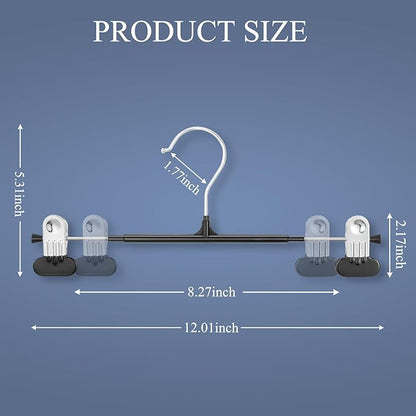 Clothes Pants Hangers with Wide Clips 20 Pack,Non-Slip Adjustable Skirt Hanger for Women,Space-Saving Heavy Duty Men Hangers for Pants,Trousers,Jeans,Shorts 12Inch Black