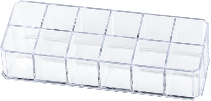 12-Slot Acrylic Lipstick Organizer Case, Transparent Clear Cosmetic Makeup Organizer Display Rack Holder for Lipstick Brushes Bottles Storage, 1 Pack