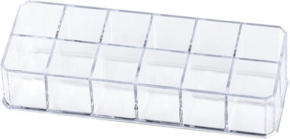 12-Slot Acrylic Lipstick Organizer Case, Transparent Clear Cosmetic Makeup Organizer Display Rack Holder for Lipstick Brushes Bottles Storage, 1 Pack