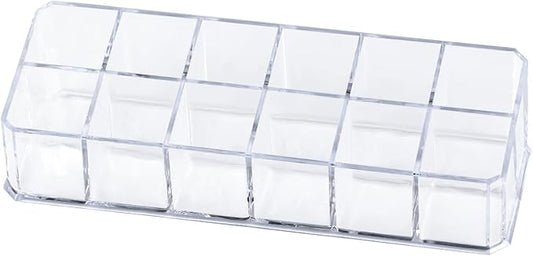 12-Slot Acrylic Lipstick Organizer Case, Transparent Clear Cosmetic Makeup Organizer Display Rack Holder for Lipstick Brushes Bottles Storage, 1 Pack