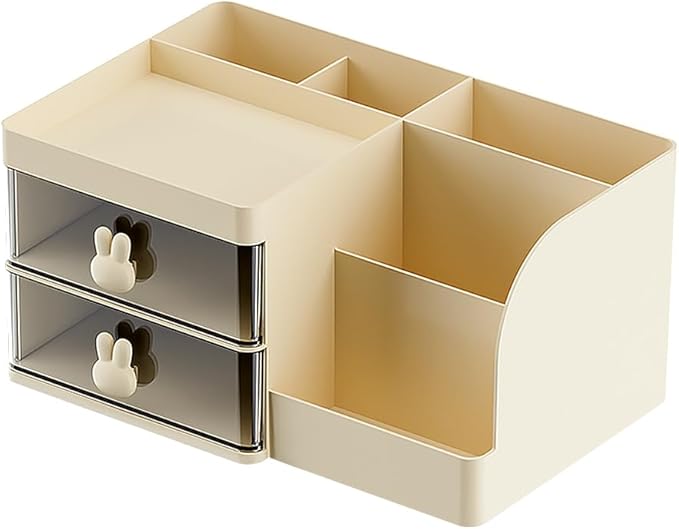 Makeup Storage Organizer with 2 Drawers, Desk Vanity Countertop Skin Care Cosmetic Display Case Make up Stands for Hair Accessories Lipstick Lotions Beauty Skincare Organizing (Cream)