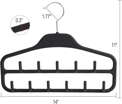 Belt Hanger Rack Holder 2 Pack, Sturdy Organizer with 360 Degree Swivel, 11 Large Hooks for Closet, Non Slip Rubberized Storage, Black, 14 x 0.39 x 11 Inch