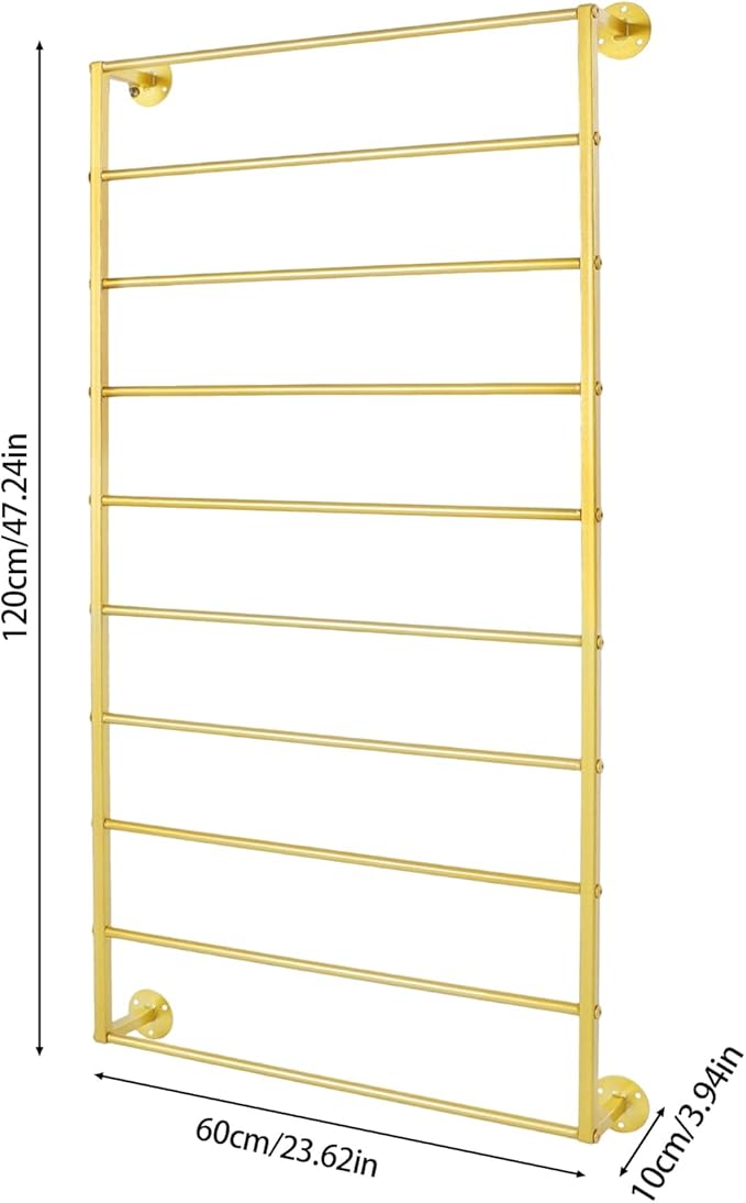 Wall Mounted Display Rack, 10-Layer Wall Scarf Rack Organizer, Space-Saving Wrapping Paper Organizer Ribbon Holder for Flower Shops. Three Color Options (Gold)