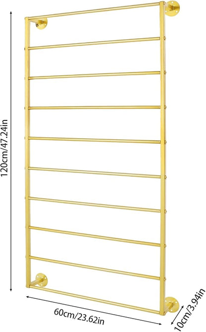 Wall Mounted Display Rack, 10-Layer Wall Scarf Rack Organizer, Space-Saving Wrapping Paper Organizer Ribbon Holder for Flower Shops. Three Color Options (Gold)