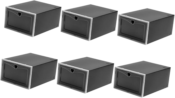 Unomor 6pcs Storage Boxes for Shoes Flip Shoe Organizers Sneaker Storage Containers Black