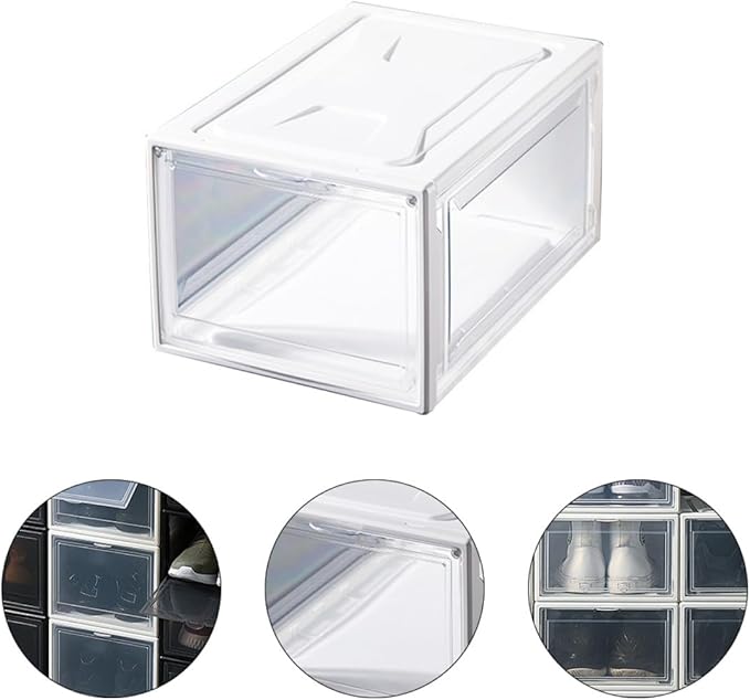 Luxshiny Sneaker Shoes Box with Clamshell Lid Large Stackable Shoe Storage Container for Men and Women for Closet and Home