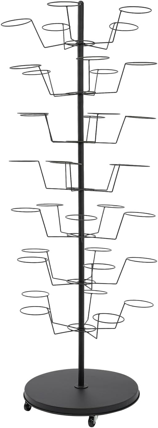LOYALHEARTDY 7 Tier 35 Hooks Hat Rack Stand, Metal Hat Rack Hat Hangers Freestanding Hat Organizer Rack Display Stand for Wig, Cap, Baseball Hat (Black)