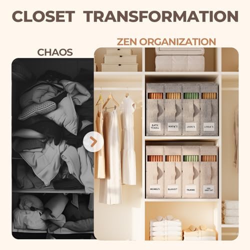 Sheet Organizers and Storage for Linen Closet, 6Pack Beige - Image 4