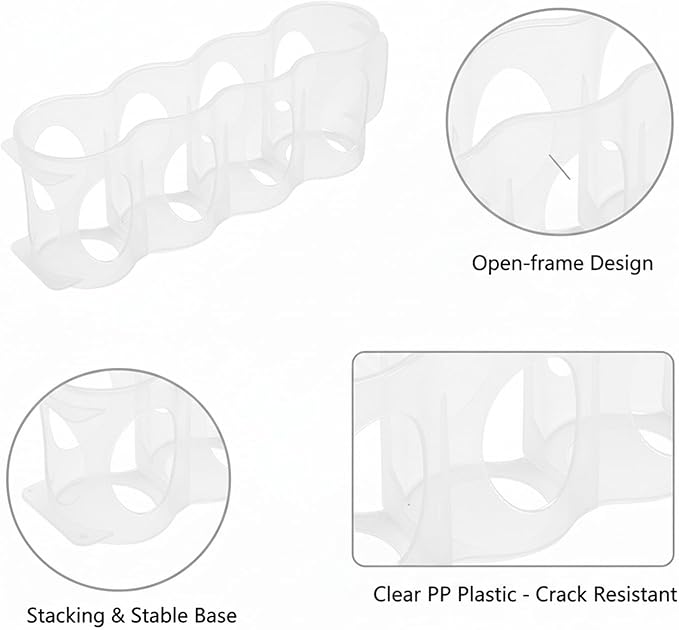Beverage Organizer Rack for Refrigerator, Stacking Can Dispenser to Stop Rolling Cans and Bottles, Space Saving Fridge Storage Shelf, Clear PP Plastic