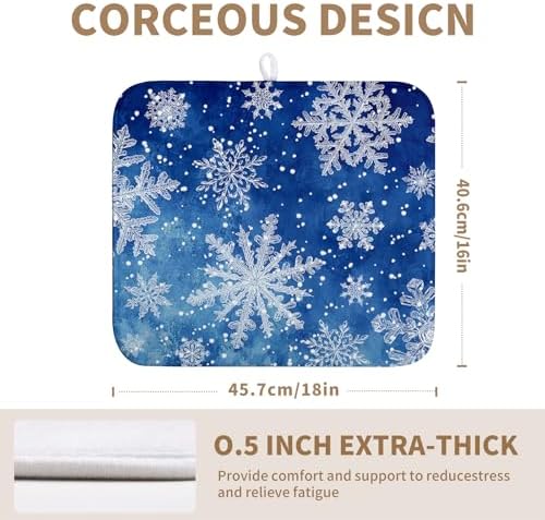 Winter Blue Snowflake Dish Drying Mat for Kitchen Counter Merry Christmas Snowflakes Drying Mats Xmas Holiday Dish Draining Mat Microfiber Absorbent Dish Drainer Rack Pad 16x18 Inch - Image 2