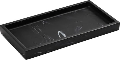 Luxspire Bathroom Vanity Tray, 8 x 4 inch Resin Dresser Jewelry Ring Dish Tank Storage Kitchen Sink Countertop Organizer Plate Holder for Perfume Soap Towel Bathroom Accessories, Mini, Ink Black
