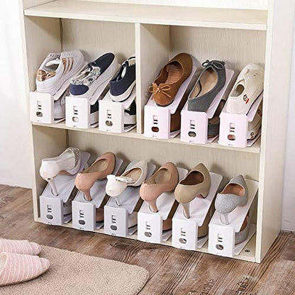 Pack of 12 Pcs Shoe Slot Organise Storage Adjustable 3-Level Height Shoe Organiser- Non-Slip Space Saver Shoe Holder- Shoe Stacker for All Shoe Styles Shoe Rack, Suitable for Women and Men, (Black)