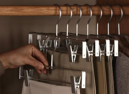 Premium Matte Silvery Aluminum Pants Clip Hanger 100 Pack, 12” Extra Smooth & Durable Metal Shirt Dress Aluminum Alloy Hanger,Clothing Support,Clothing Hang