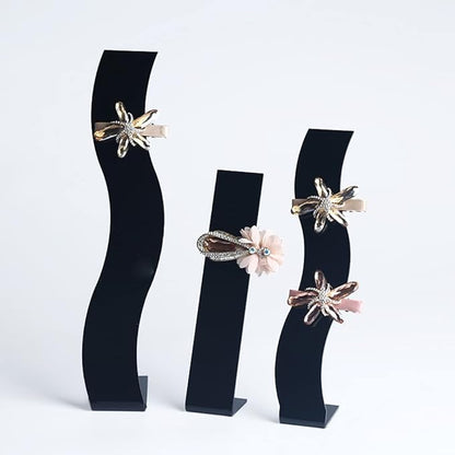 2 Pieces Acrylic Hair Clip Display Stand Hair Clip Storage Rack Jewelry Storage Rack S-Shaped Hairclip Display Stand Hairpin Display Holder Hair Clip Organizer Stand Holder(Black, L)