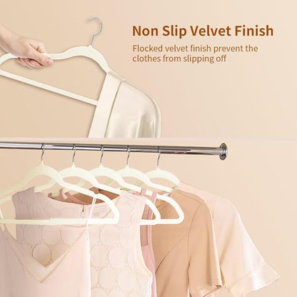 Stormix 36 Pack Velvet Hangers, 17.3 x 8.9 Inches Clothes Hangers, Non Slip Dresses Hangers with Shoulder Notches for Adult Cream