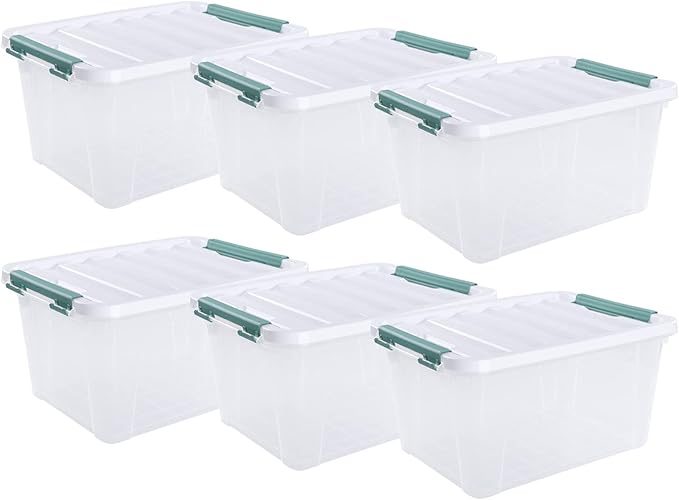 Xyskin 6-Pack 20 Quart Plastic Storage Boxes, Latching Storage Bin Box, Clear