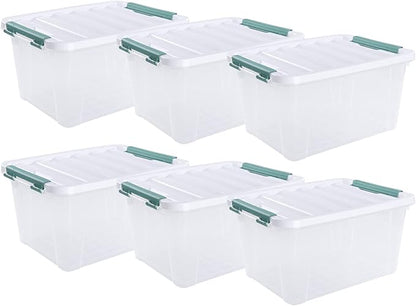 Xyskin 6-Pack 20 Quart Plastic Storage Boxes, Latching Storage Bin Box, Clear