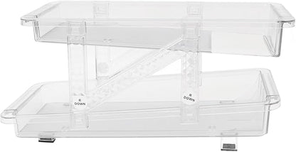 TOPINCN Adjustable Width Rolling Soda Can Organizer, 2 Layer Expandable Automatic Rolling Beverage Dispenser Beer Can Holder for Refrigerator Pantry Freezer, (Clear)
