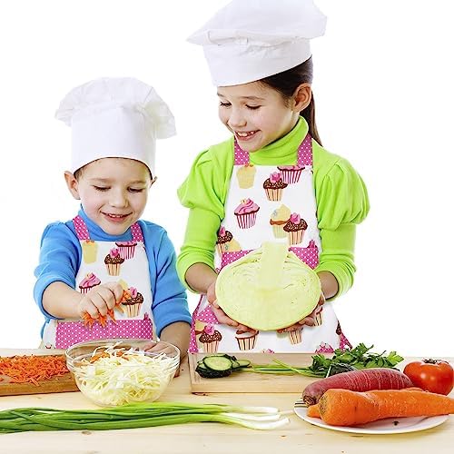 Claswcalor 100% Cotton Kids Girls Aprons for Cooking Cute Toddler Cupcake Baking Apron Adjustable Kitchen Pink Apron for Children Daughters Little Girls Granddaughter Gifts from Grandma - Image 4