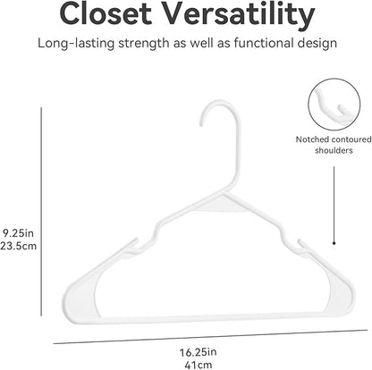 Plastic Hangers - 50 Pack, Space Saving, Durable, White Hangers for Everyday Use and Dorm Room Essentials
